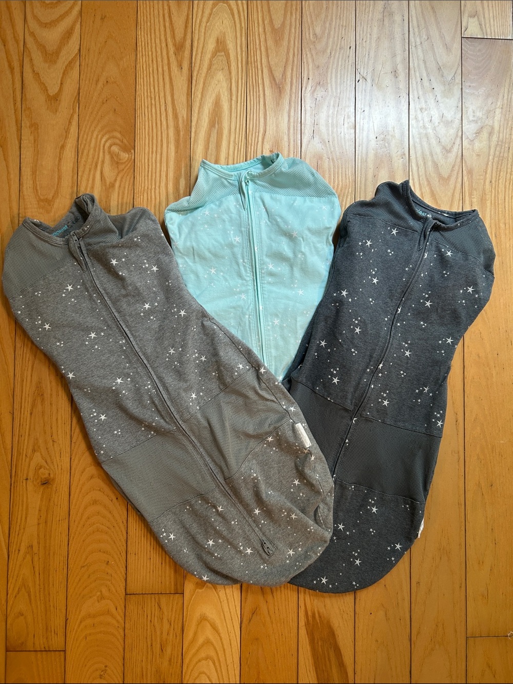 Toddler Star Print Zip Sleep Sack - Gray & Aqua